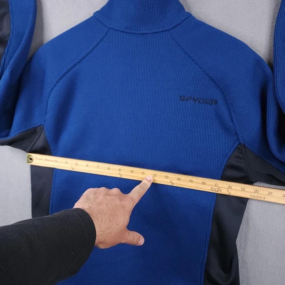 Spyder Mens Blue Black Quarter Zip Waffle Knit Fleece Pullover Jacket 229517 M